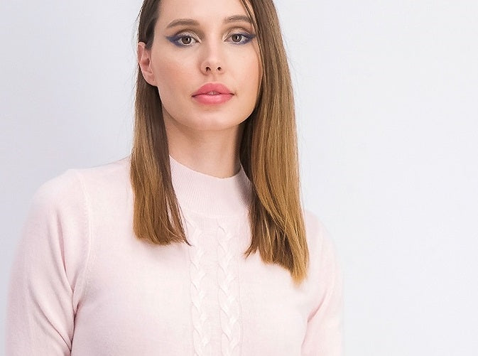 Karen Scott Women's Petite Cable-Knit Crewneck Sweater Pink Ice Size Petite Large