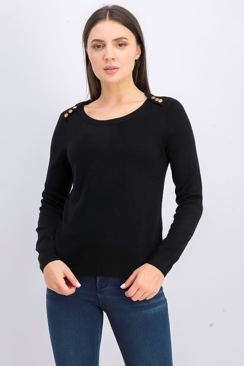Karen Scott Women's Button-Shoulder Sweater Black Size Extra Small