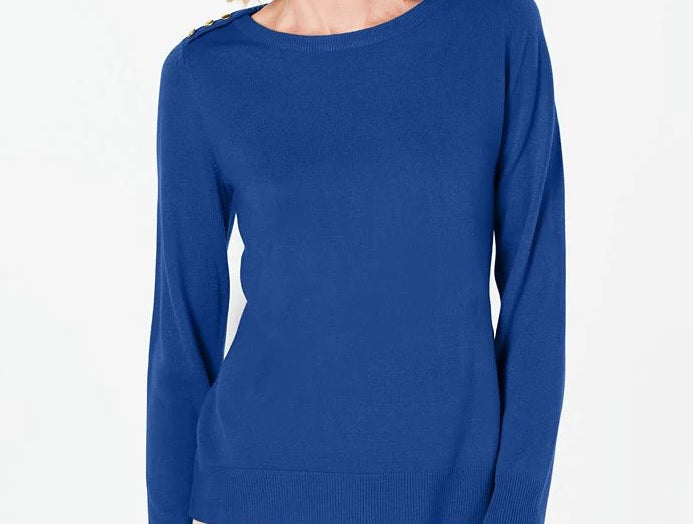 Karen Scott Women's Button Shoulder Sweater Navy Size X-Small