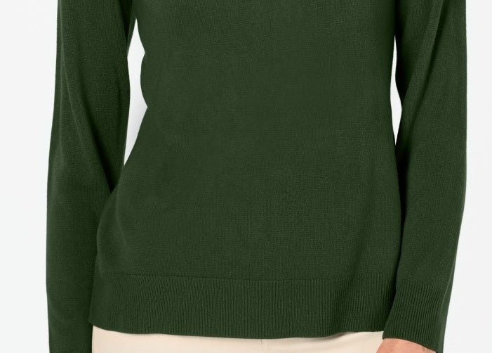 Karen Scott Women's Button Shoulder Sweater  Green Size Petite Large