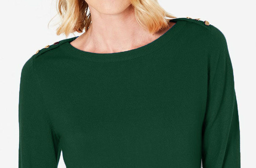 Karen Scott Women's Button-Shoulder Sweater Green Size Petite Small
