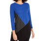 Alfani Women's Color Block Jewel Neck Hi-Lo Sweater Blue Size Small