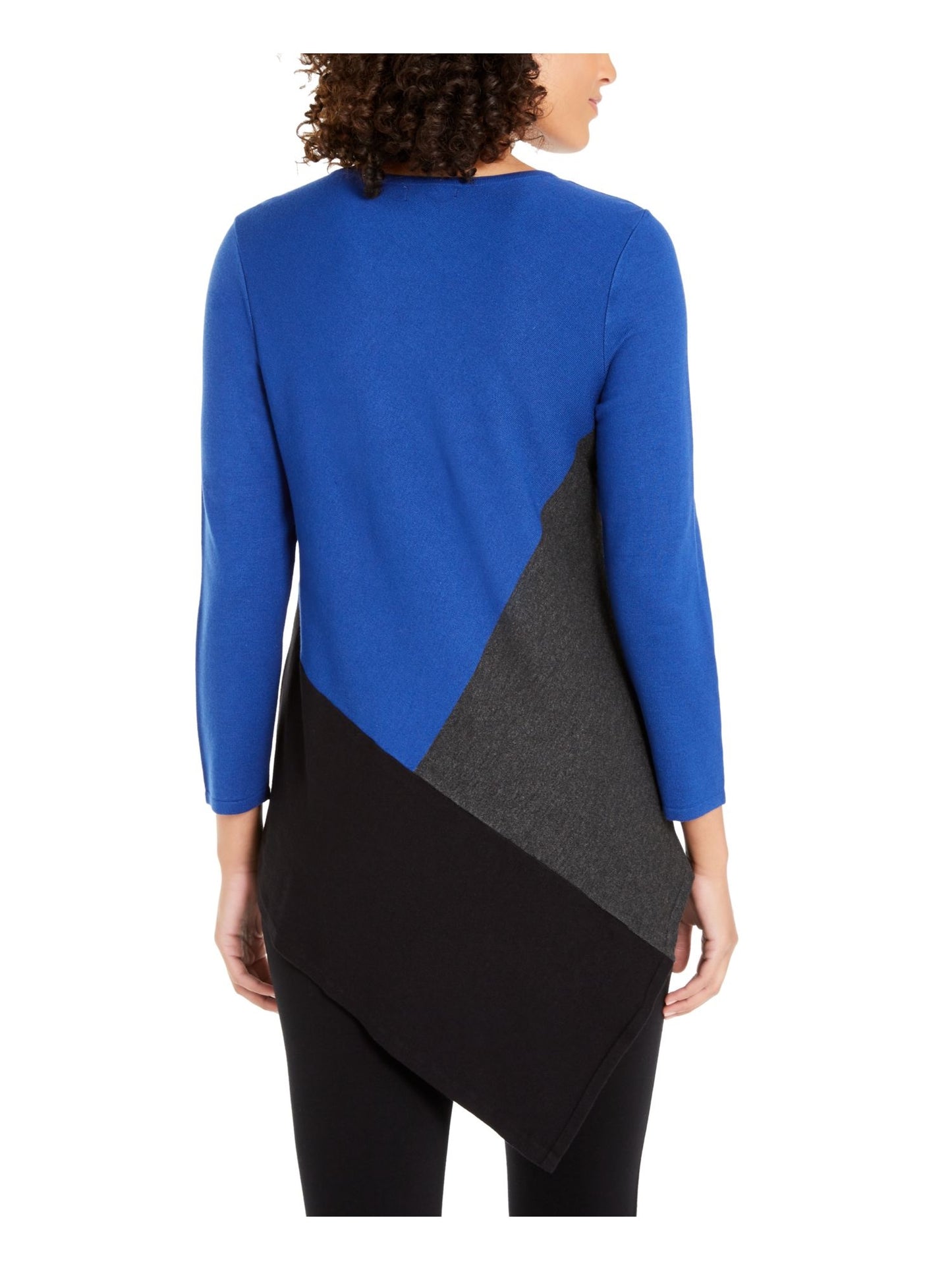 Alfani Women's Color Block Jewel Neck Hi-Lo Sweater Blue Size Small