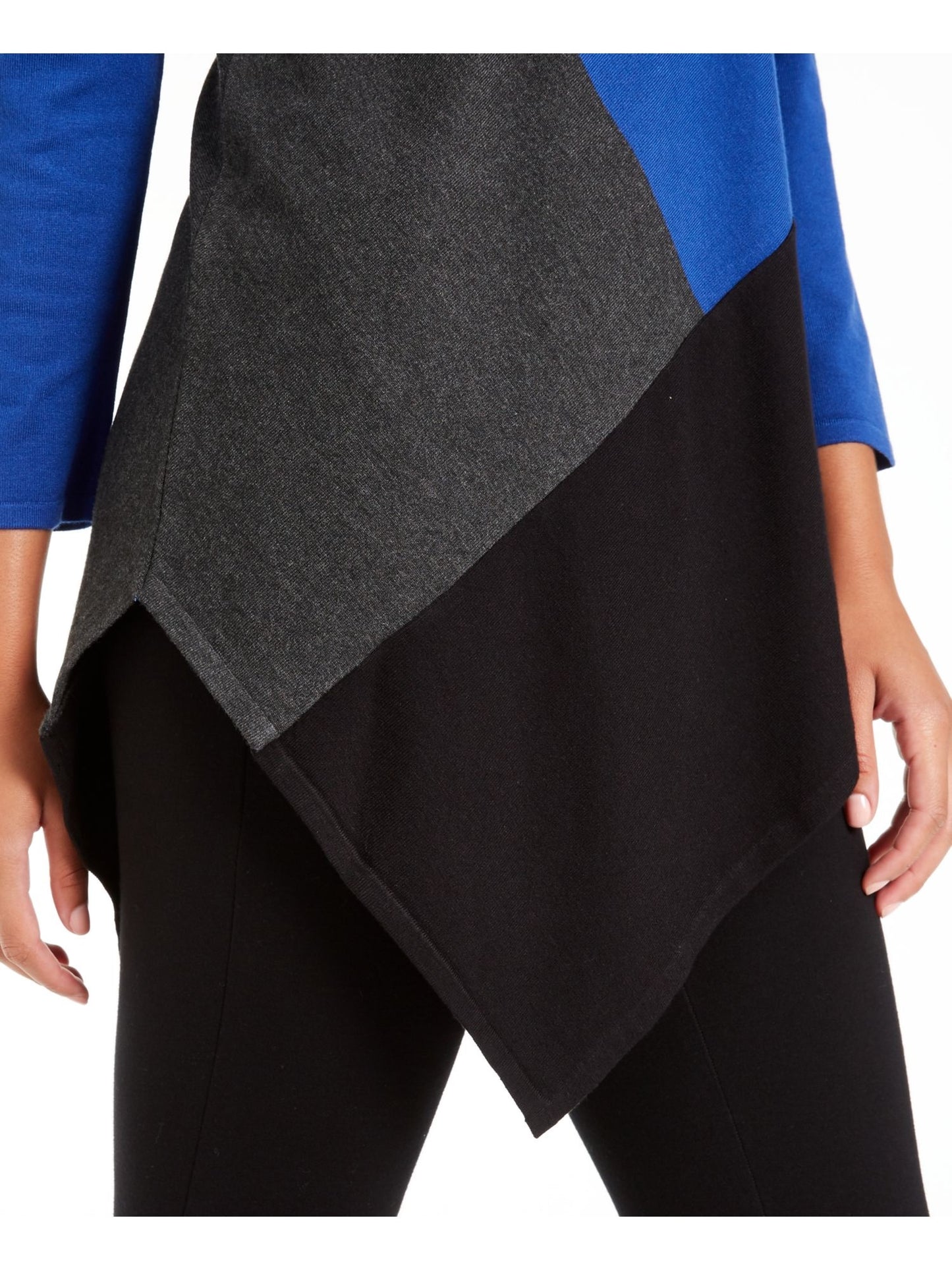 Alfani Women's Color Block Jewel Neck Hi-Lo Sweater Blue Size Small