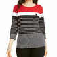 Karen Scott Women's Sport Colorblocked Button-Shoulder Top Bright Red Size Small