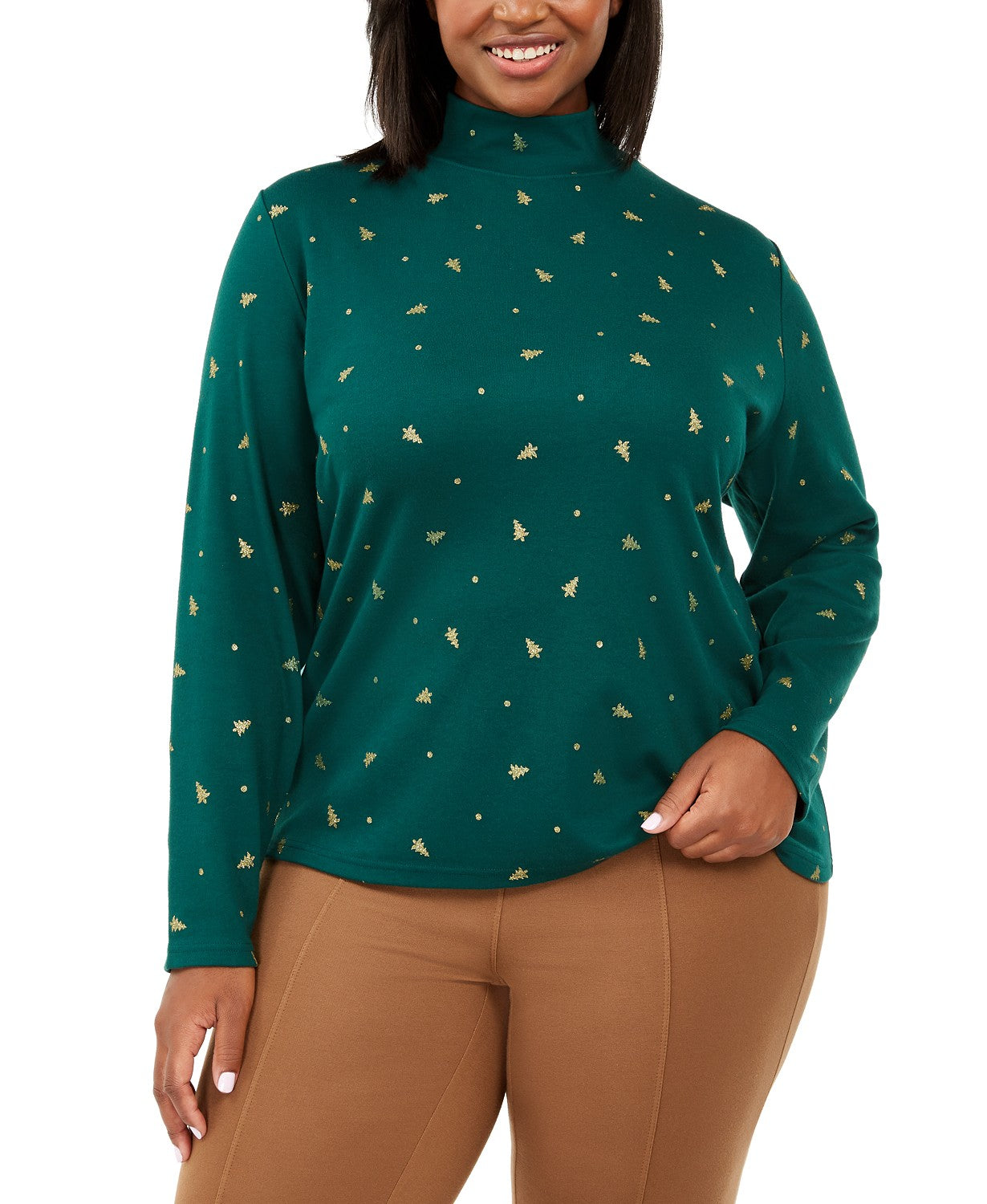 Karen Scott Women's  Plus Size Tree Printed Mock-Neck Top Bright Green Size 3X