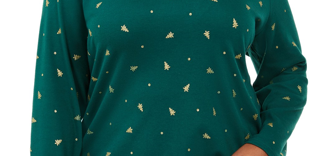Karen Scott Women's  Plus Size Tree Printed Mock-Neck Top Bright Green Size 3X