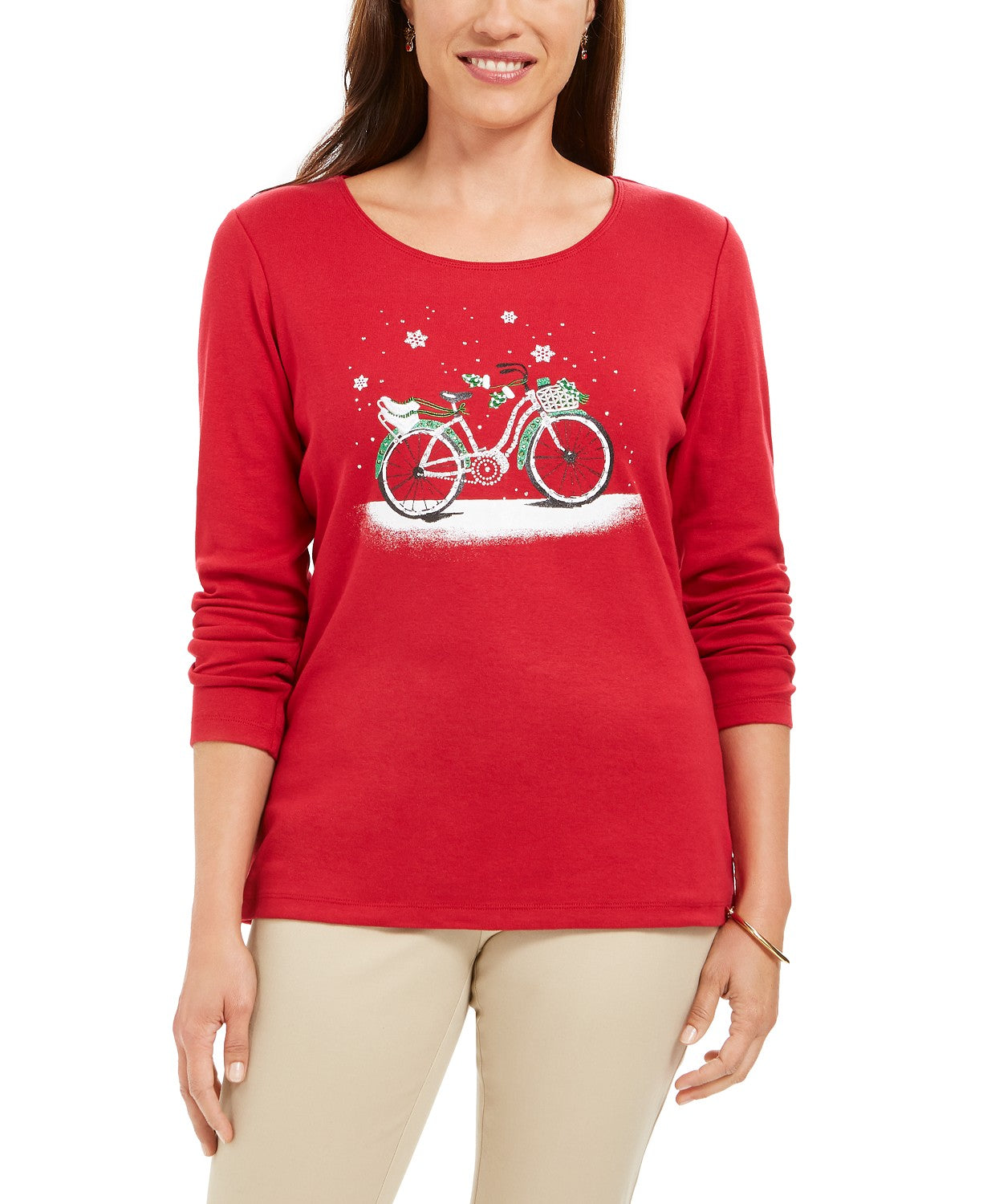 Karen Scott Women's Snow Bike Cotton Top Red Size Extra Large