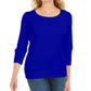 Karen Scott Women's Cotton Grommet-Hardware Top Dark Blue Size  Petite Small