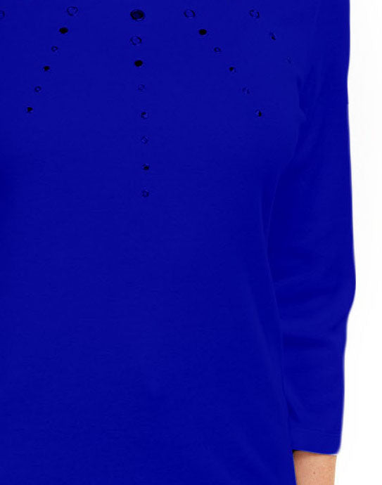 Karen Scott Women's Cotton Grommet-Hardware Top Dark Blue Size  Petite Small