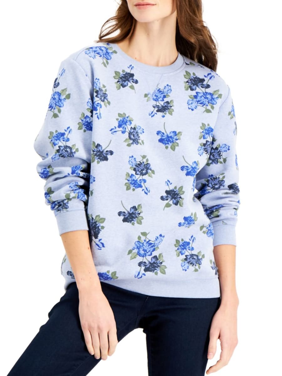 Karen Scott Women's Floral-Print Sweatshirt Blue Size Large