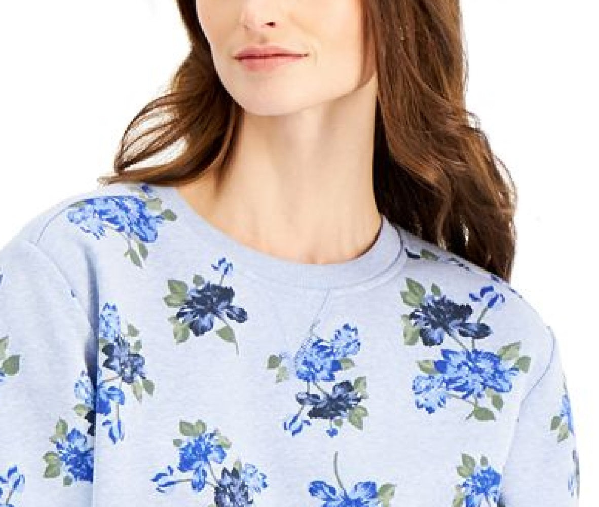 Karen Scott Women's Blossom Dream Printed Sweatshirt Blue Size Medium