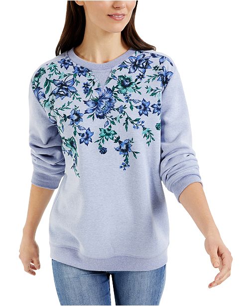 Karen Scott Women's Floral-Print Sweatshirt  Blue Size 2 Extra Large