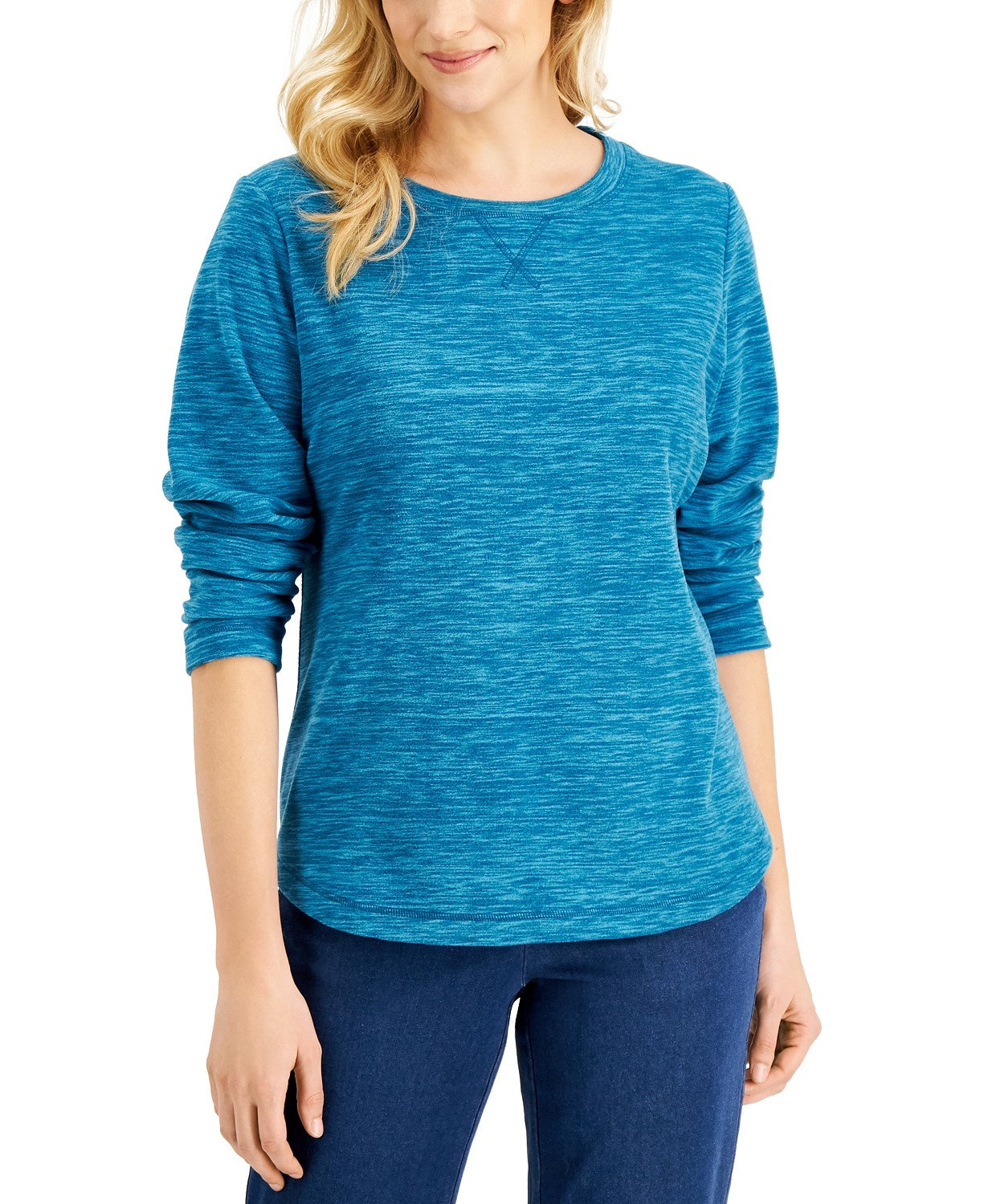Karen Scott Women's Sport Space-Dye Microfleece Top  Black Size Small