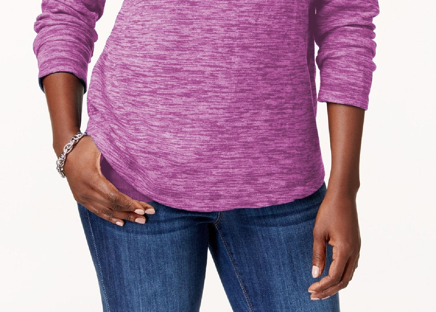 Karen Scott Women's Microfleece Spacedye Crew-Neck Sweatshirt Purple Size Large