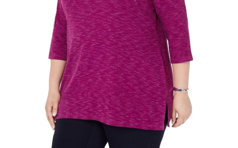 Karen Scott Women's Sport Space-Dye Microfleece Top  Purple Size Small