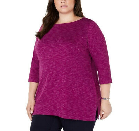 Karen Scott Women's Sport Space-Dye Microfleece Top  Bright Plum Size 2 Extra Large