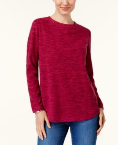 Karen Scott Women's Sport Space-Dye Microfleece Top Red Size Extra Small