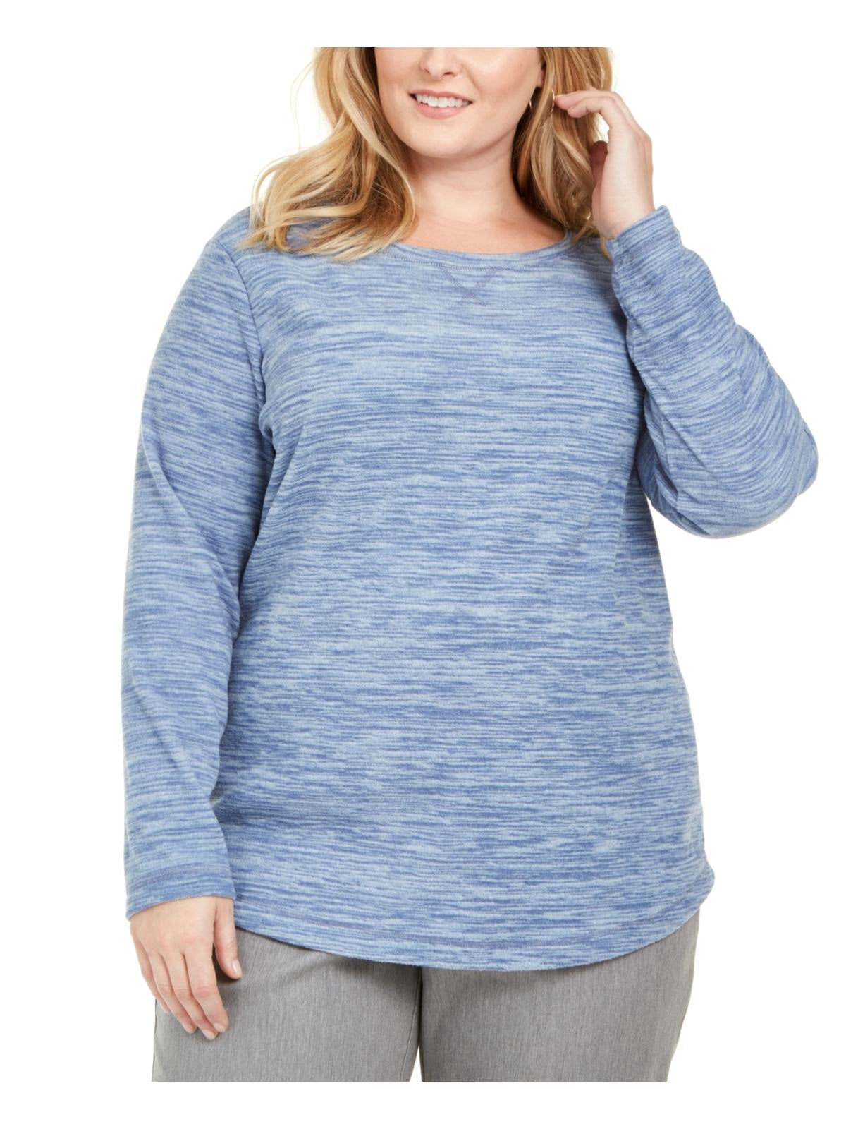 Karen Scott Women's Plus Sport Space-Dye Microfleece Top Blue Size 3X