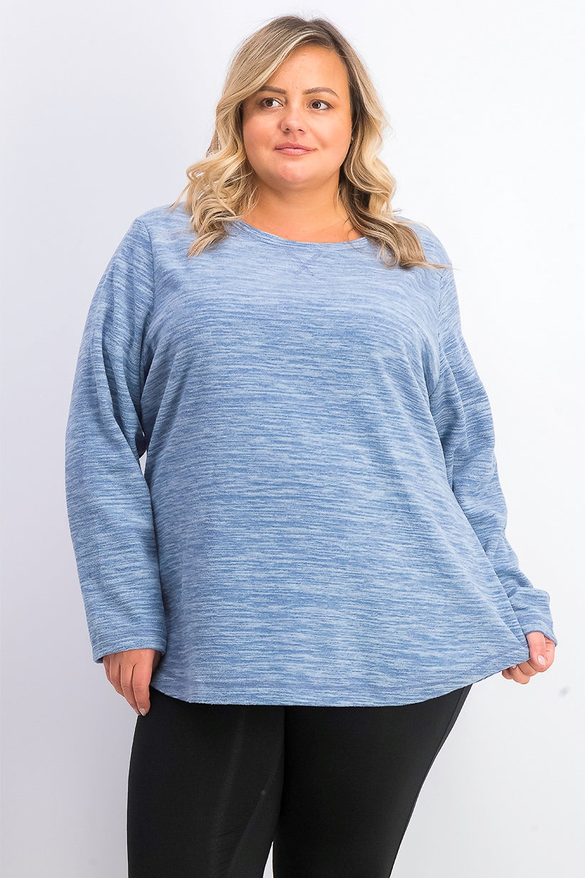 Karen Scott Women's Plus Size Marled Microfleece Top  Black Size Extra Large