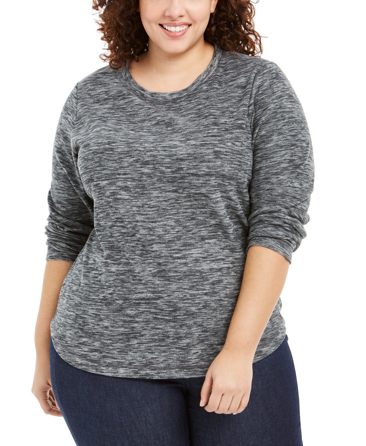 Karen Scott Women's Plus Size Marled Microfleece Top Black Size XX-Large
