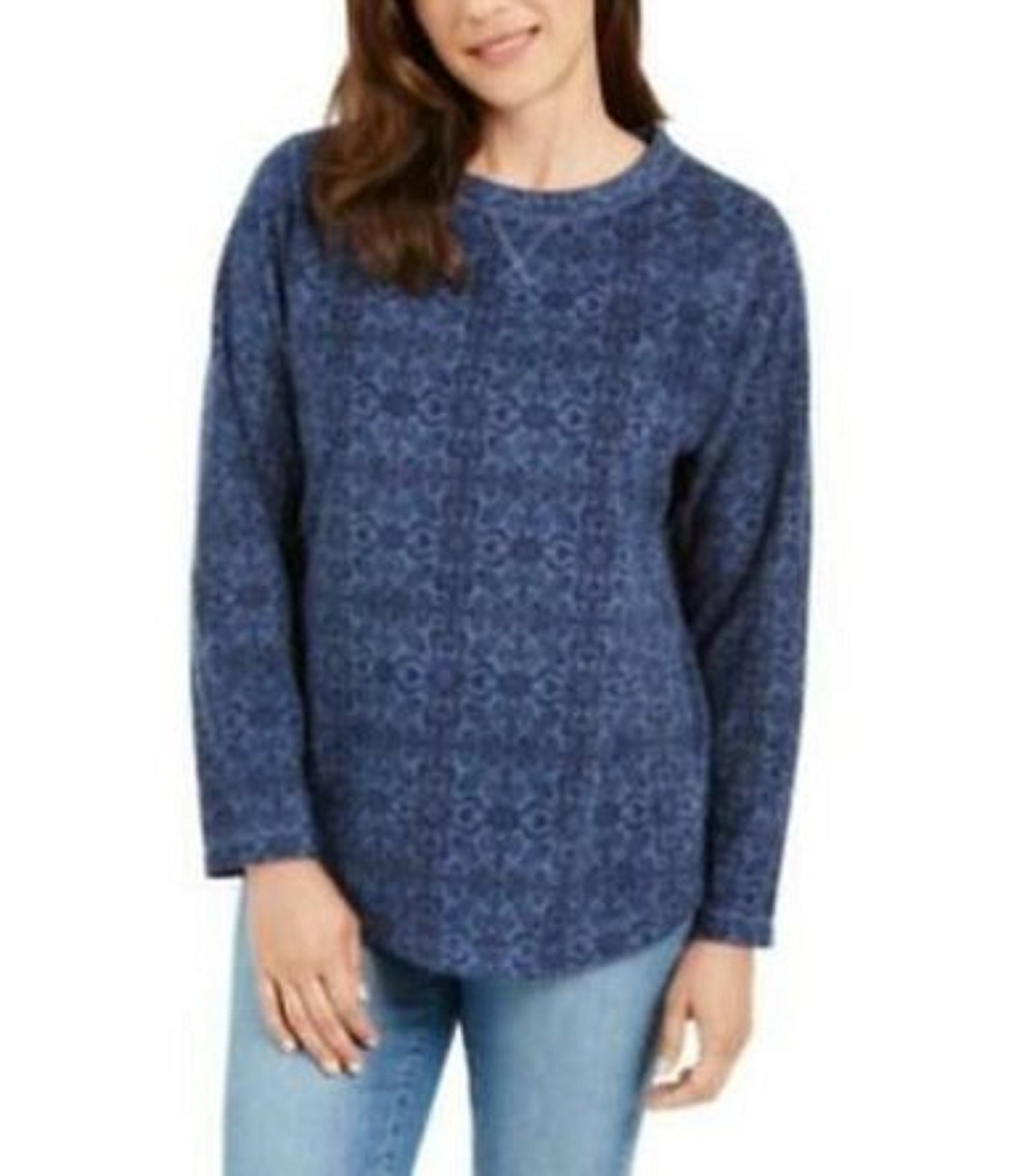 Karen Scott Women's Sport Printed Microfleece Top Blue Size Extra Large