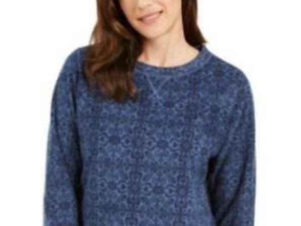 Karen Scott Women's Sport Printed Microfleece Top Blue Size Extra Large