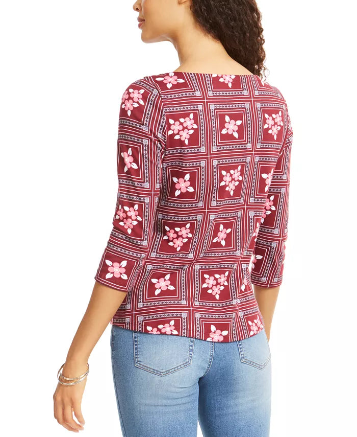 Charter Club Women's Tile-Print Top  Red Size Extra Large