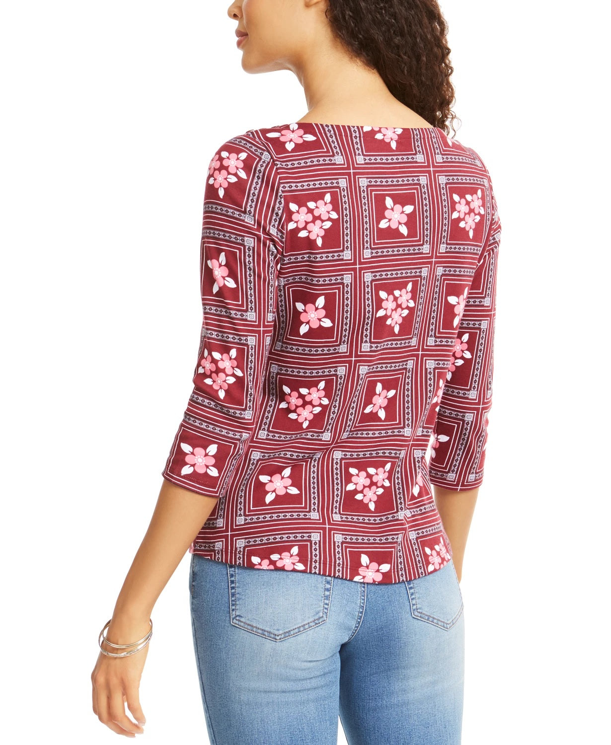 Charter Club Women's Tile-Print Top Red Size Extra Small