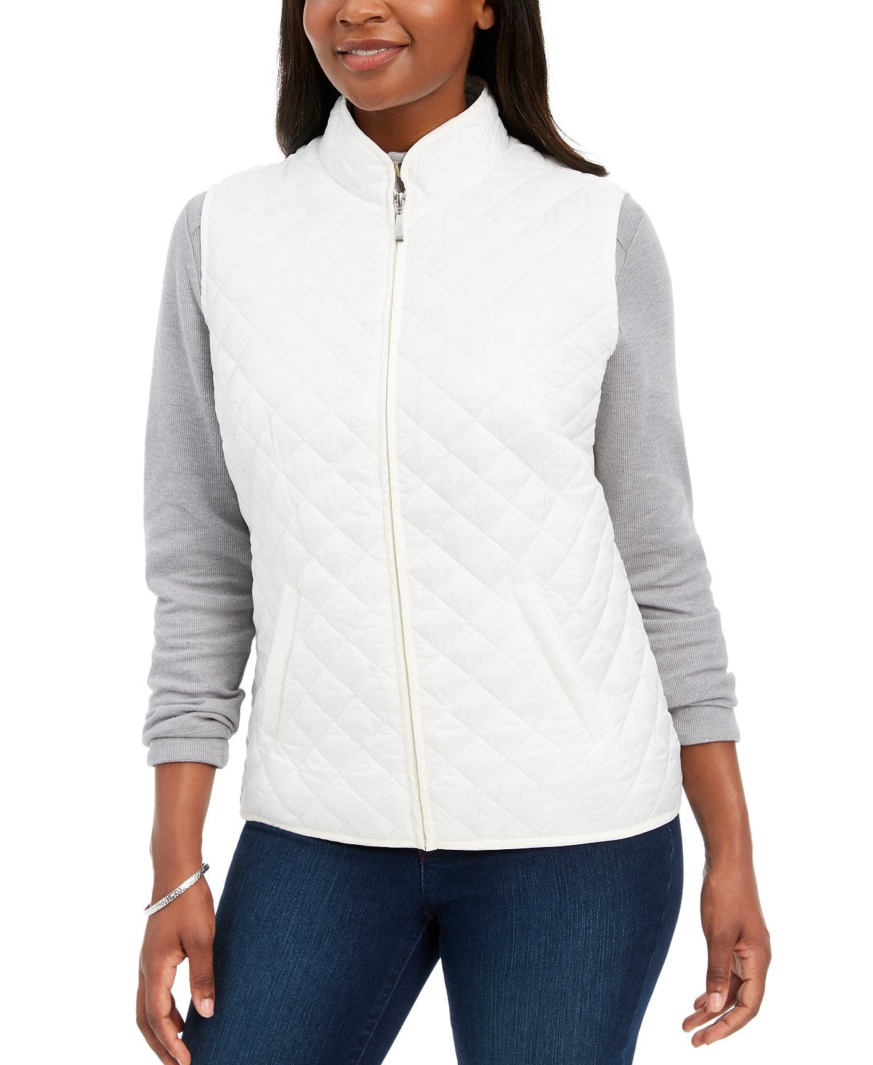 Karen Scott Women's Petite Quilted Puffer Vest White Size Medium