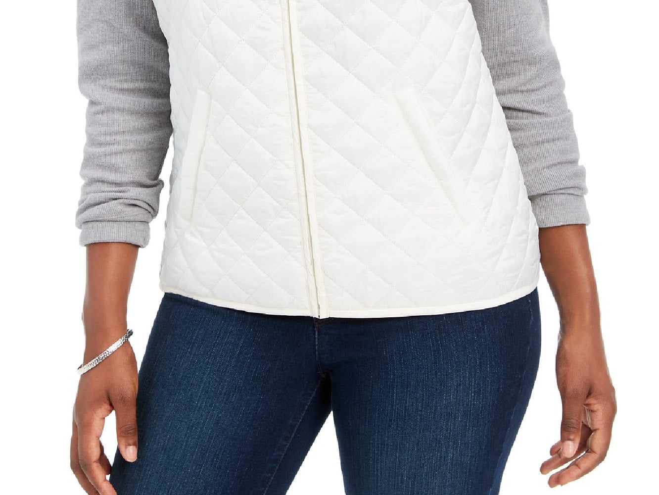 Karen Scott Women's Petite Quilted Puffer Vest White Size Medium