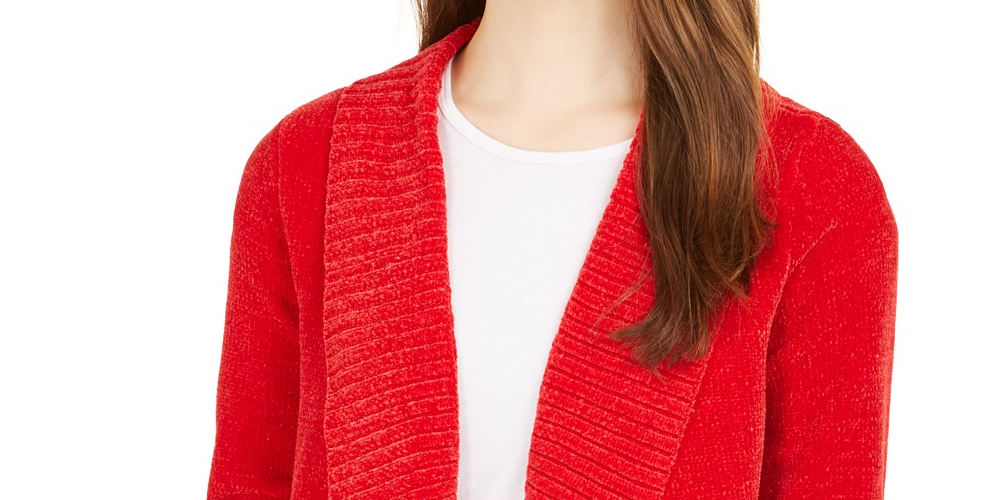 Style & Co Women's Knit Chenille Shawl Collar Cardigan Red Size Extra Small