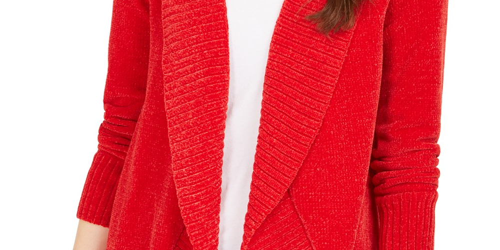 Style & Co Women's Knit Chenille Shawl Collar Cardigan Red Size Extra Small