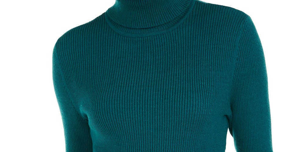 Style & Co Women's Ribbed Turtleneck Sweater Green Size Extra Large