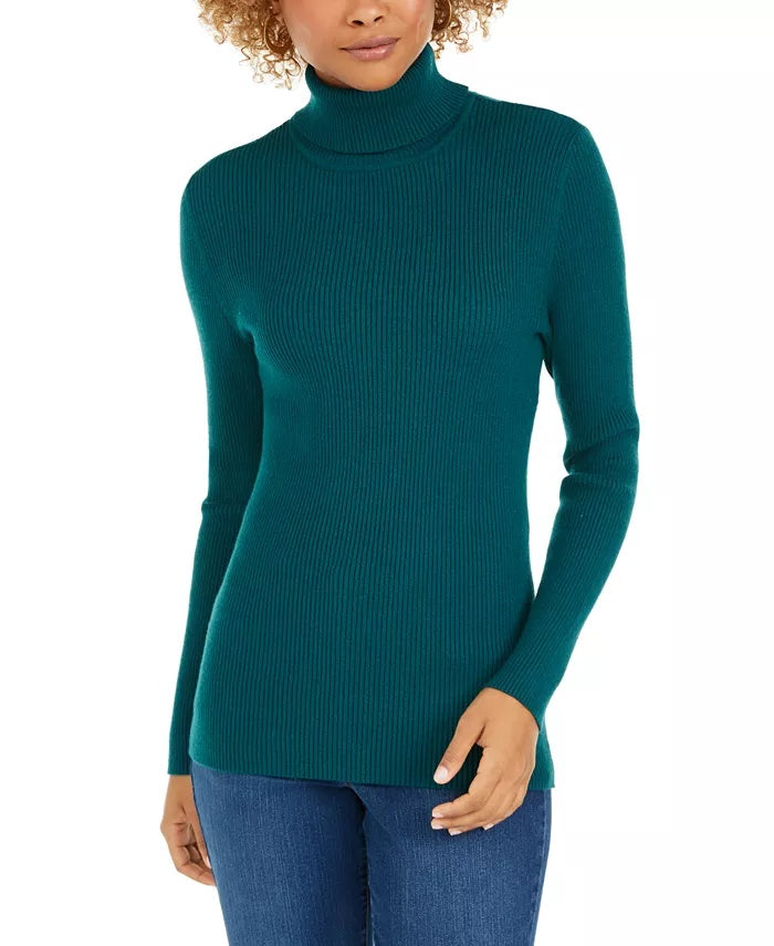 Style & Co Women's Ribbed Turtleneck Sweater Dark Green Size XX-Large