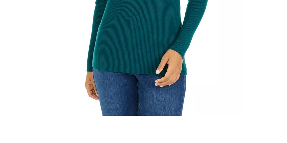 Style & Co Women's Ribbed Turtleneck Sweater Dark Green Size XX-Large