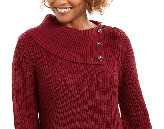 Style & Co Women's Scalloped-Hem Ribbed Sweater Dark Red Size X-Small