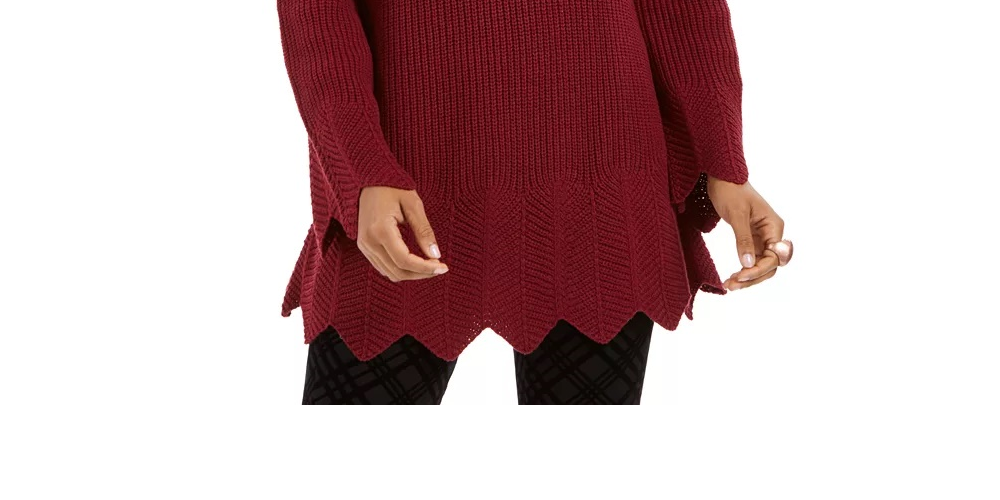 Style & Co Women's Scalloped-Hem Ribbed Sweater Dark Red Size X-Small