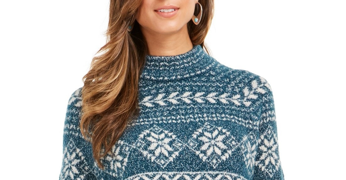 Style & Co Women's Fair Isle Tunic Sweater  Fi Dark Kale