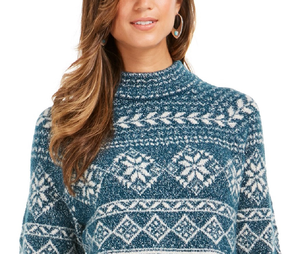 Style & Co Women's Fair Isle Tunic Sweater Blue Size Large