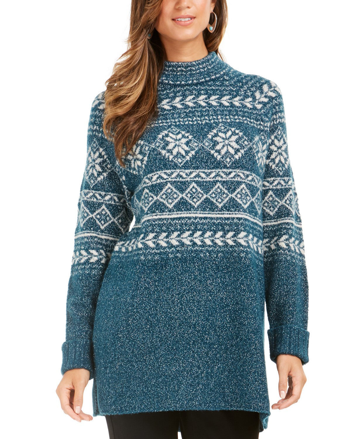 Style & Co Women's Fair Isle Tunic Sweater  Fi Dark Kale