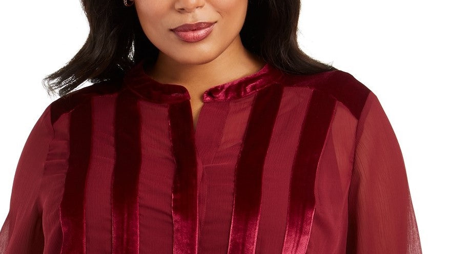 Alfani Women's Plus Size Velvet-Trim Blouse Red Size X-Large