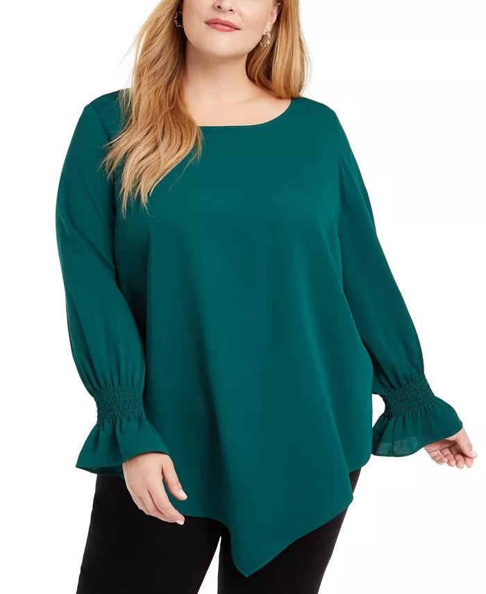 Alfani Women's Plus Size Asymmetrical Top Dark Green Size 0X