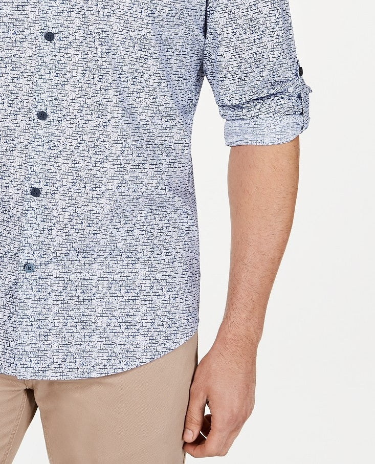Alfani Men's Geo Static-Print Shirt Bright White Size Large
