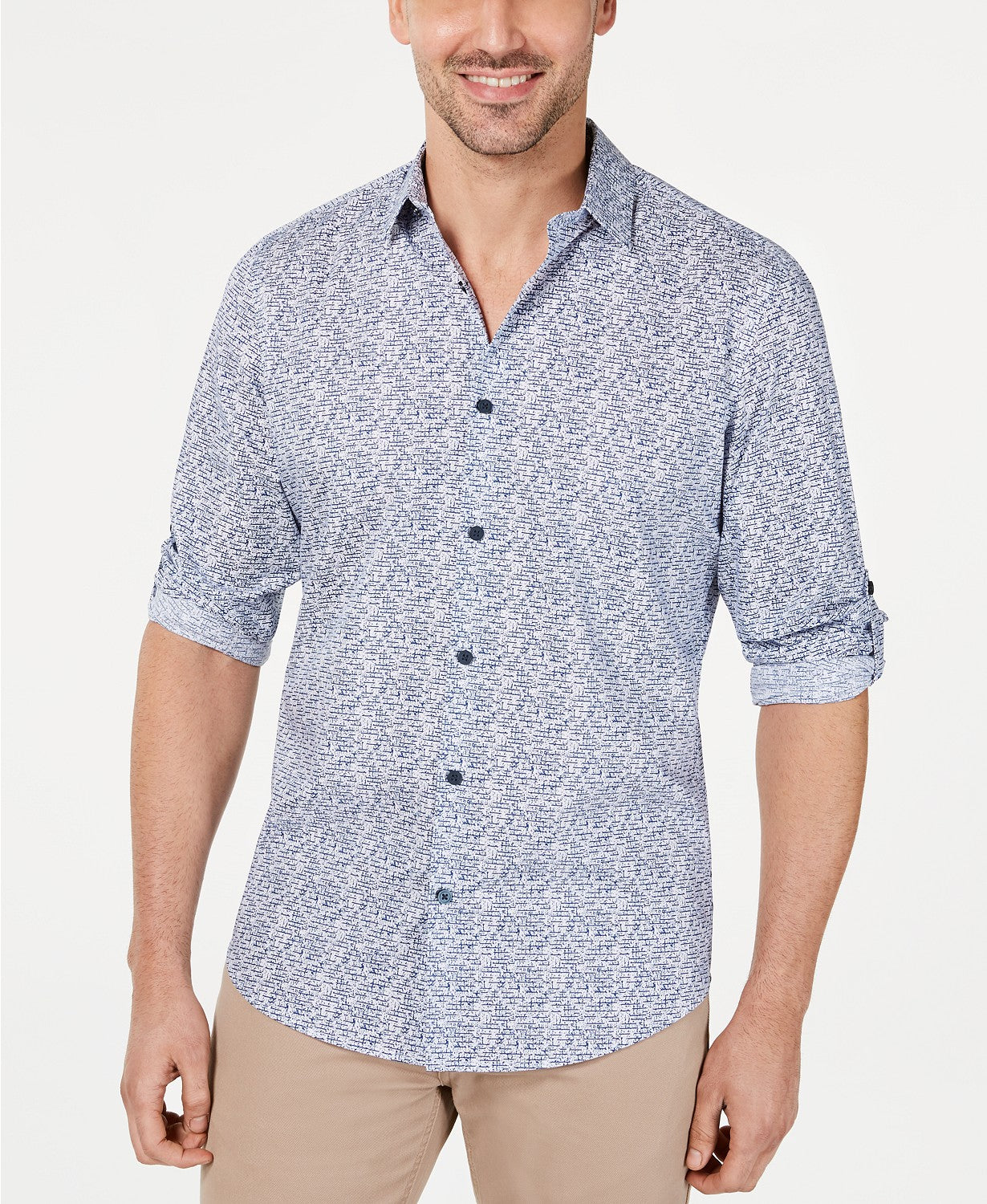 Alfani Men's Geo Static-Print Shirt White Size Small