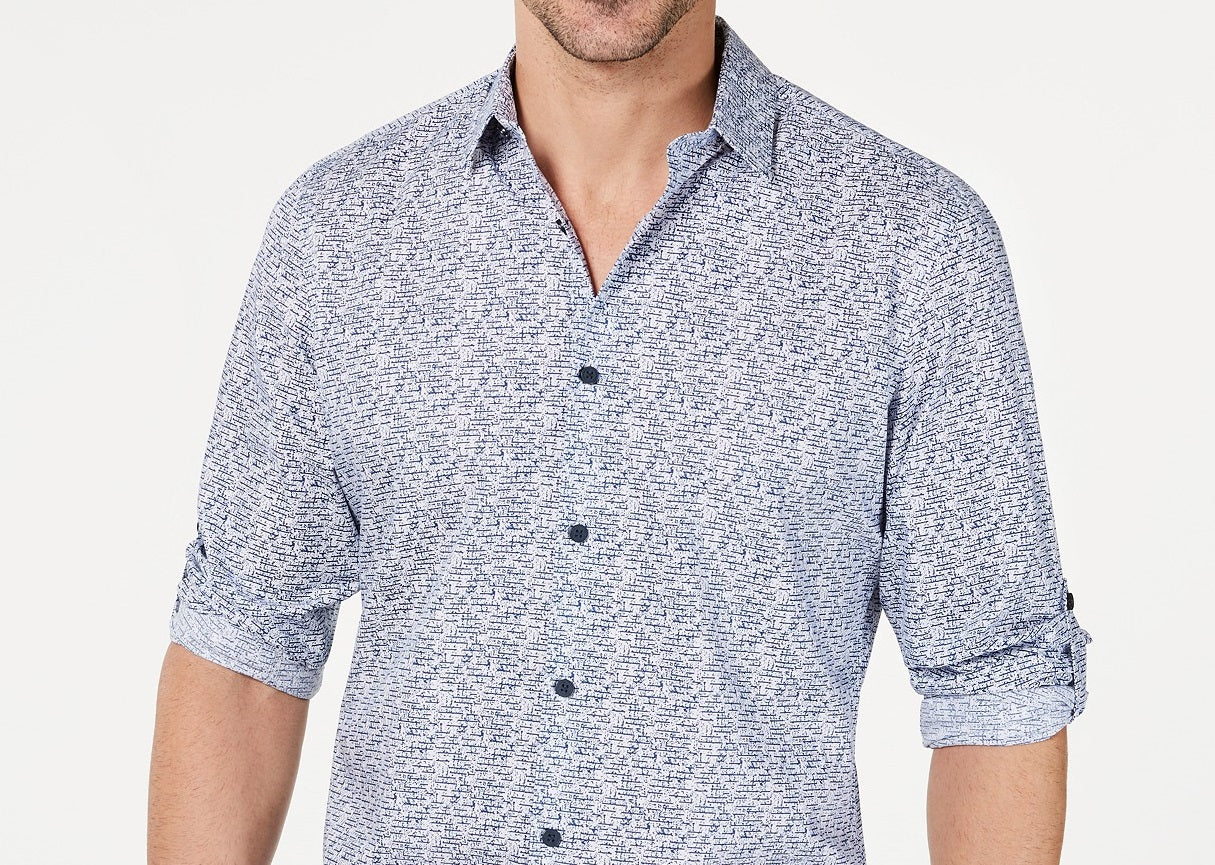 Alfani Men's Geo Static-Print Shirt White Size Small