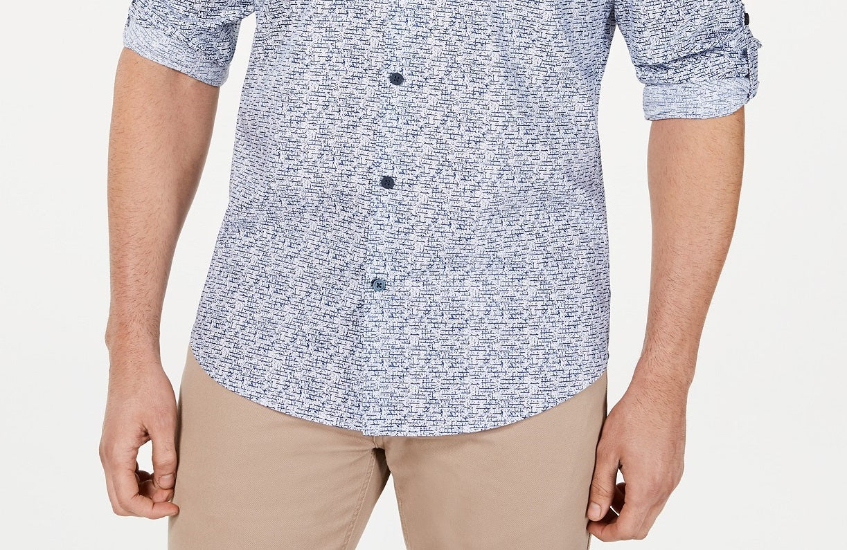 Alfani Men's Geo Static-Print Shirt White Size Small