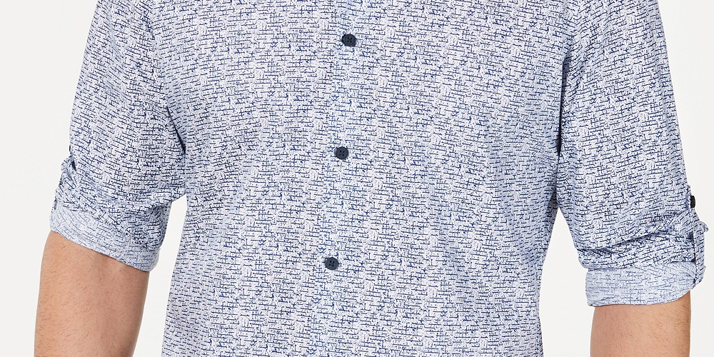 Alfani Men's Geo Static-Print Shirt White Size 2 X-Large