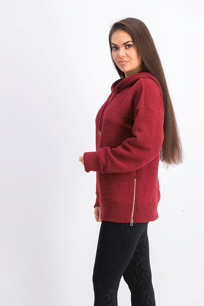 आइडियोलॉजी महिलाओं की ज़िपर-हेम हुडी लाल साइज़ XXL