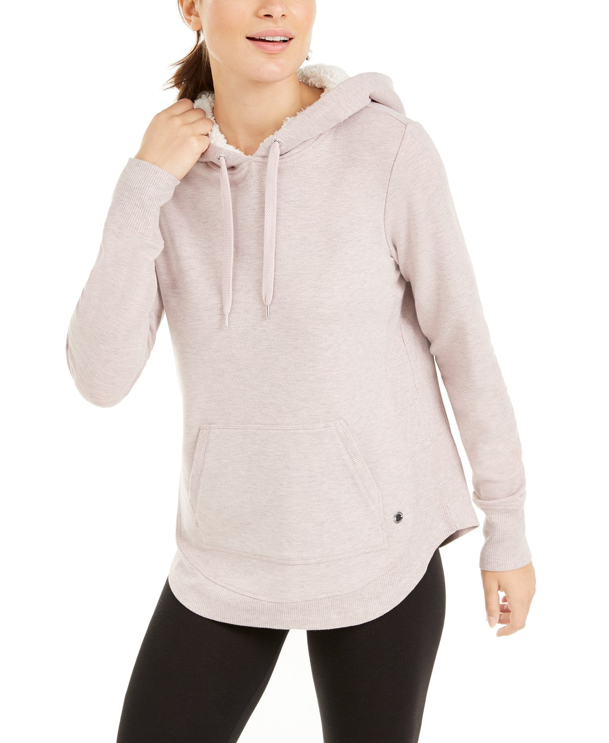 Ideology Women's Sherpa Round-Hem Hoodie Gray Size Extra Large